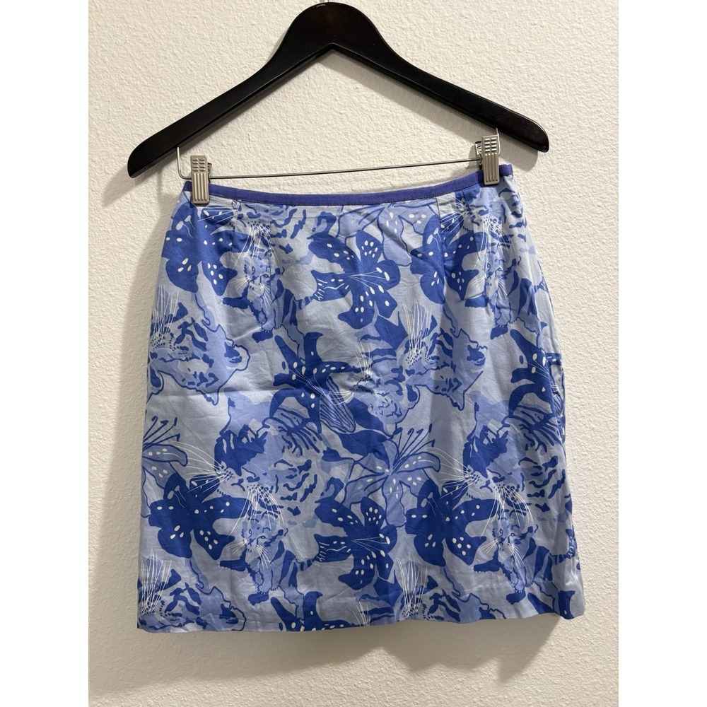 Lilly Pulitzer Vintage Blue Tiger Lilly Lined Pencil Skirt Size 12P EUC